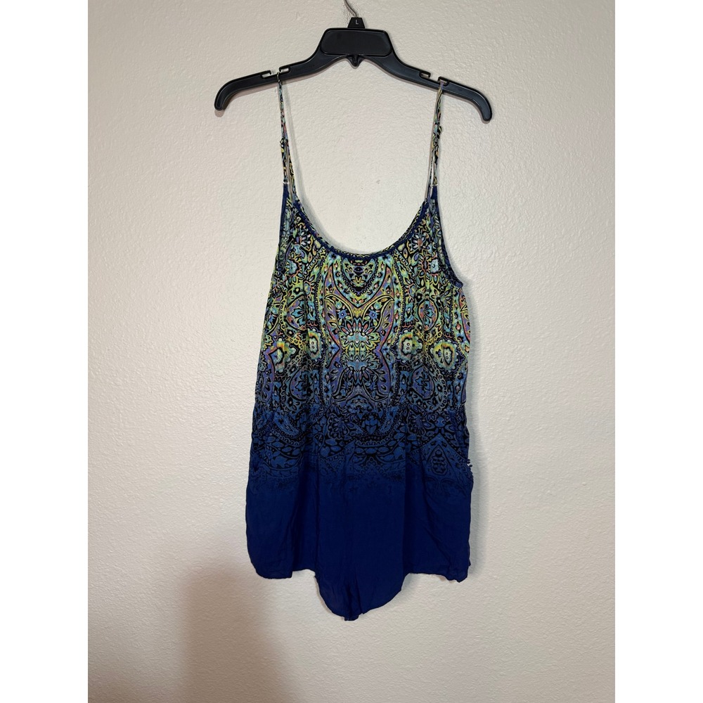 Victorias Secret Blue Paisley Romper Spaghetti Strap Pockets L Large
